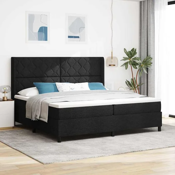 Lit à ressort LED avec tête de lit Noir 200 x 200 cm tissu