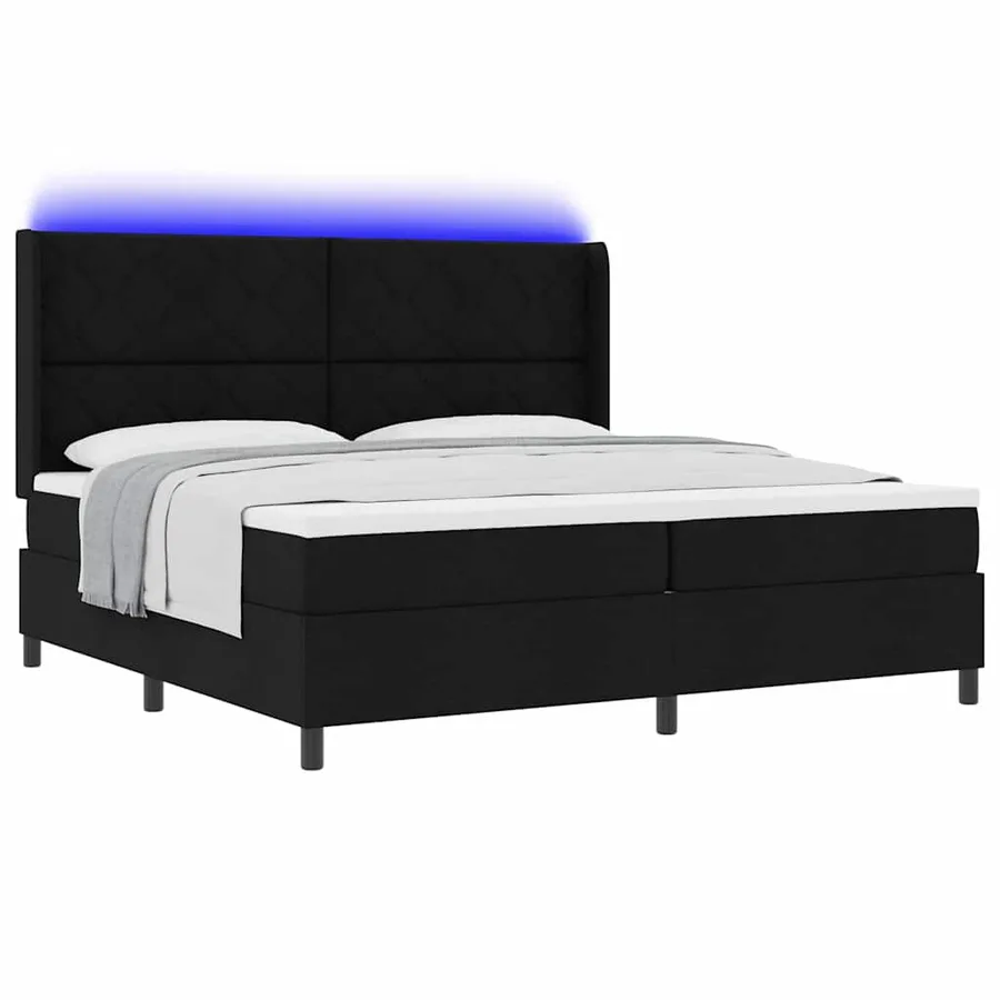 Lit à ressort LED avec tête de lit Noir 200 x 200 cm tissu - 3