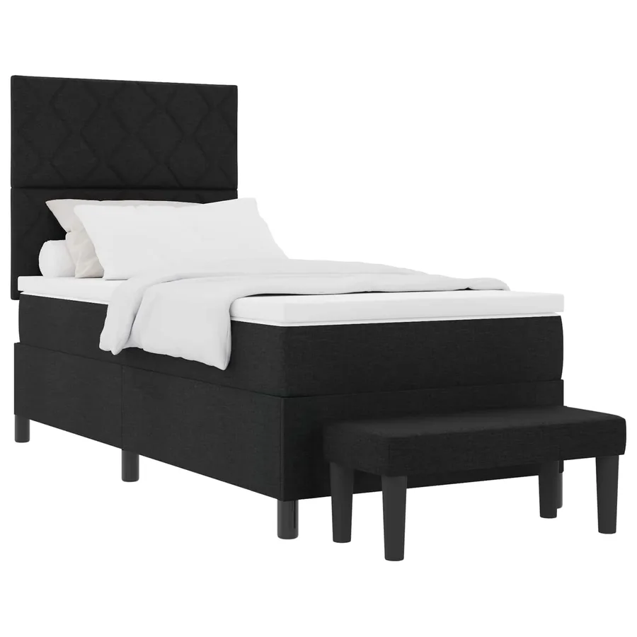 Lit à ressorts avec tête de lit Noir 100 x 200 cm tissu - 2