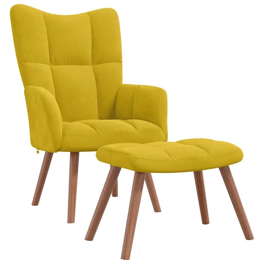 Chaise de relaxation avec repose-pied Jaune moutarde Velours - 2
