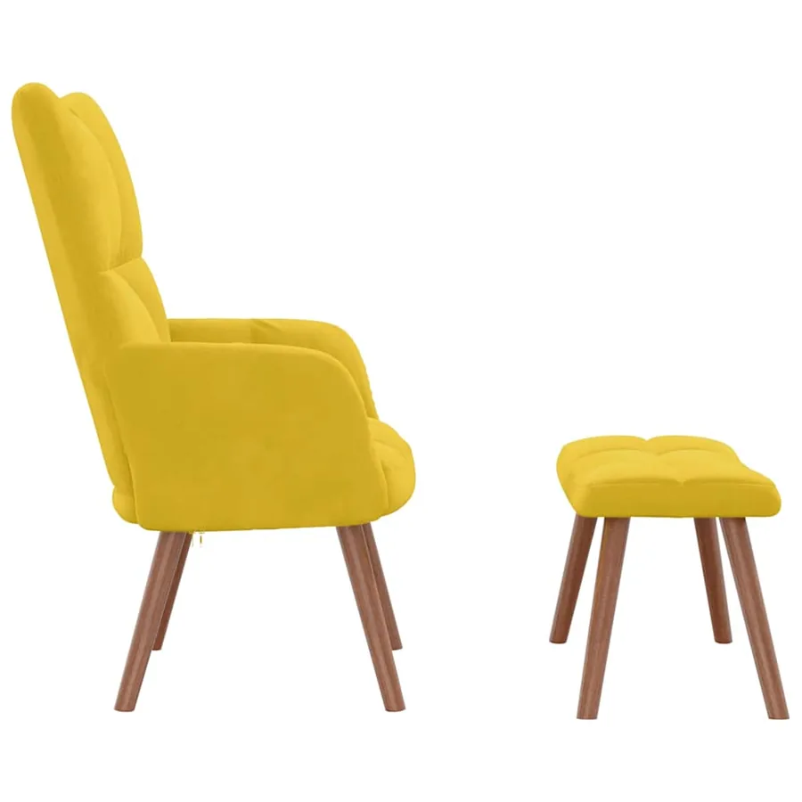 Chaise de relaxation avec repose-pied Jaune moutarde Velours - 4