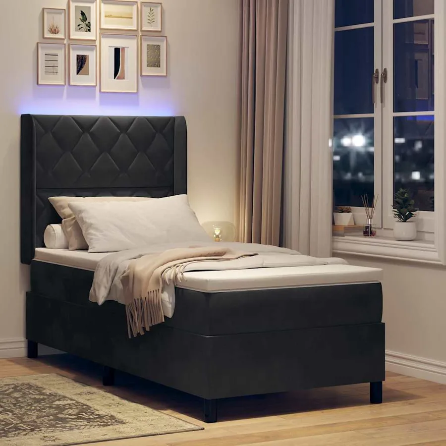 Lit à ressorts avec bandes LED Noir 100 x 200 cm Velours - 5