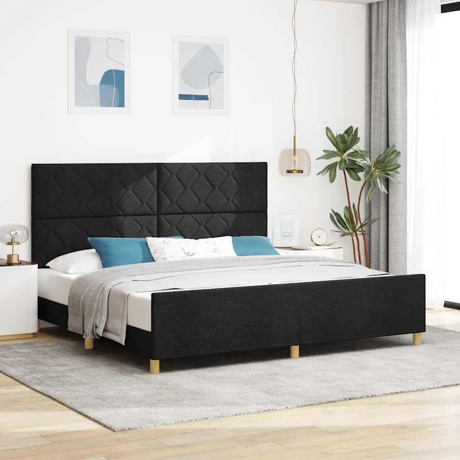 Cadre de lit avec tête de lit Noir 200 x 200 cm tissu