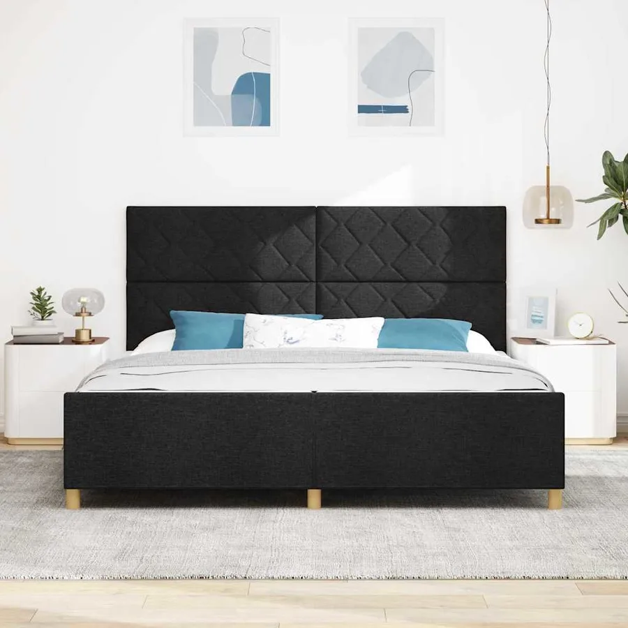 Cadre de lit avec tête de lit Noir 200 x 200 cm tissu - 3