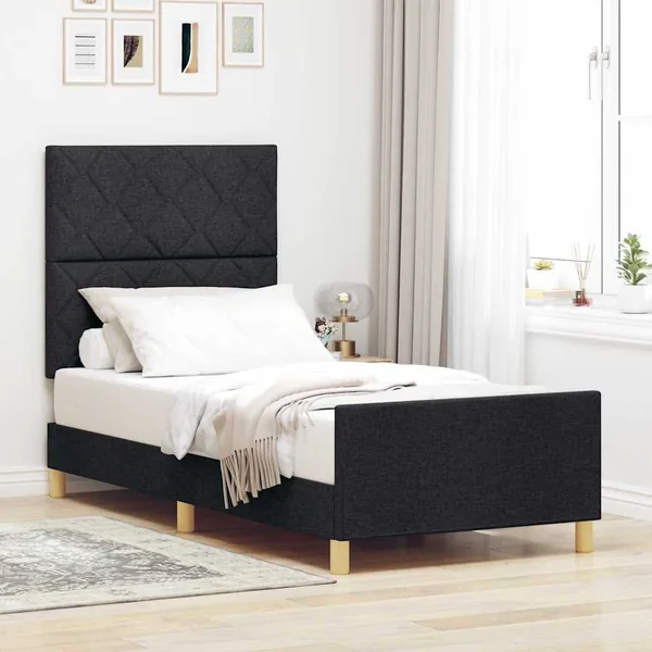 Cadre de lit avec tête de lit Noir 100 x 200 cm tissu