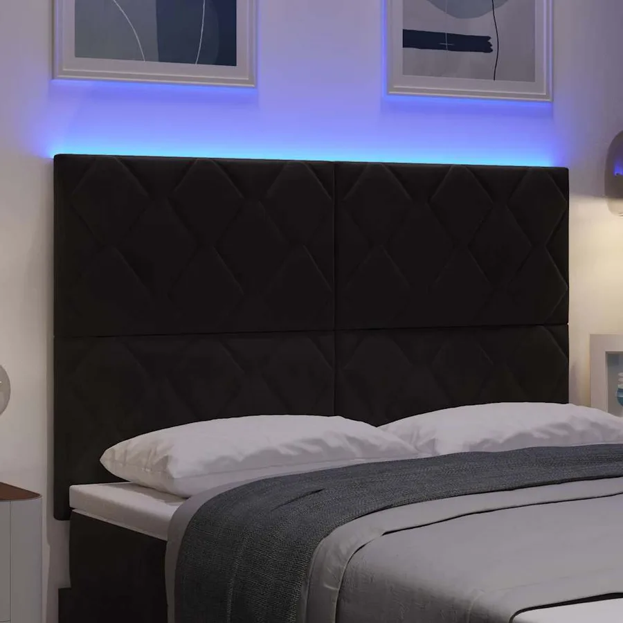 Tête de lit LED Noir 144 cm Velours - 4