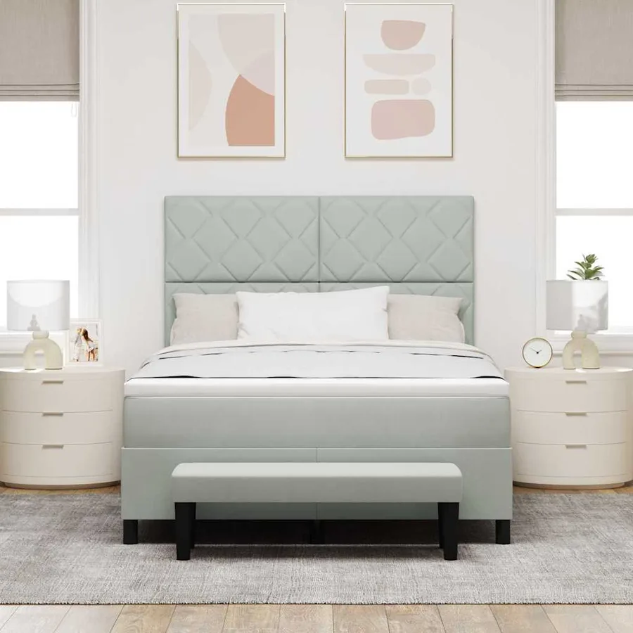 Lit à ressorts avec tête de lit Gris clair 200 x 140 cm Velours - 3