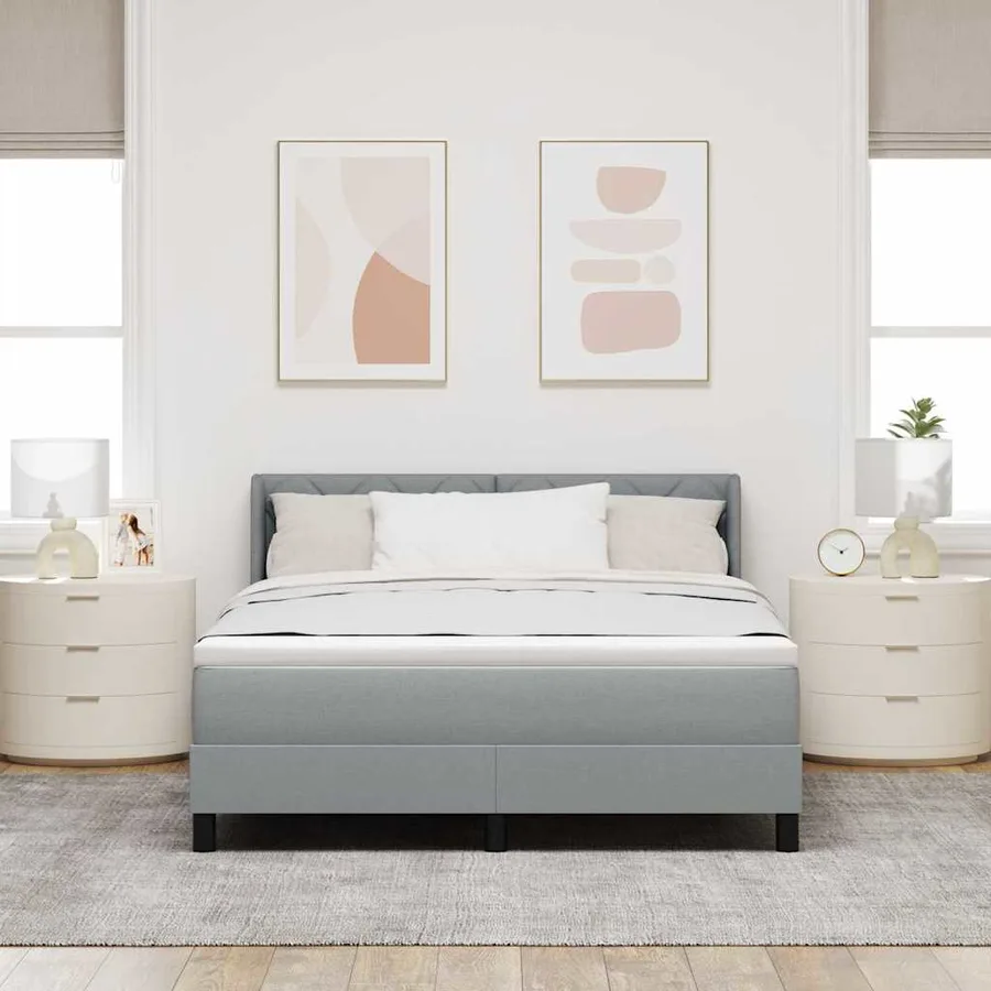 Lit à ressorts avec tête de lit Gris clair 200 x 160 cm tissu - 3