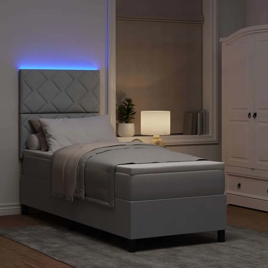 Lit à ressorts avec bandes LED Gris clair 80 x 200 cm tissu - 5