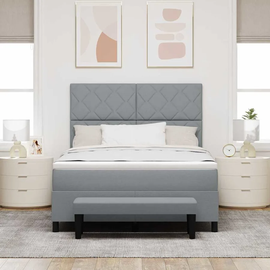 Lit à ressorts avec tête de lit Gris clair 160 x 200 cm tissu - 3