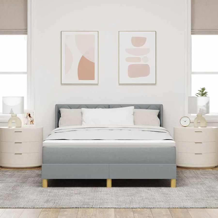 Lit à ressorts avec tête de lit Gris clair 200 x 160 cm tissu - 3