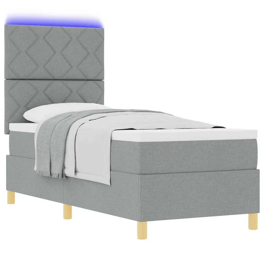 Lit à ressort LED avec tête de lit Gris clair 80 x 200 cm tissu - 3