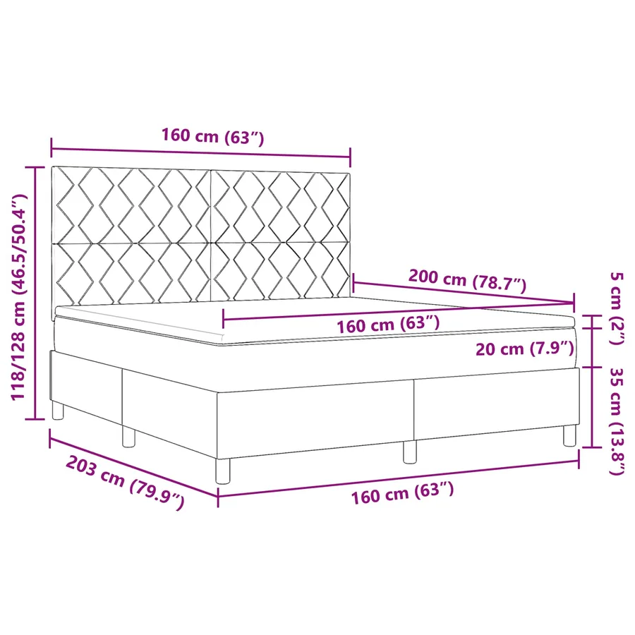 Lit à ressorts avec matelas Gris clair 160 x 200 cm tissu - 7