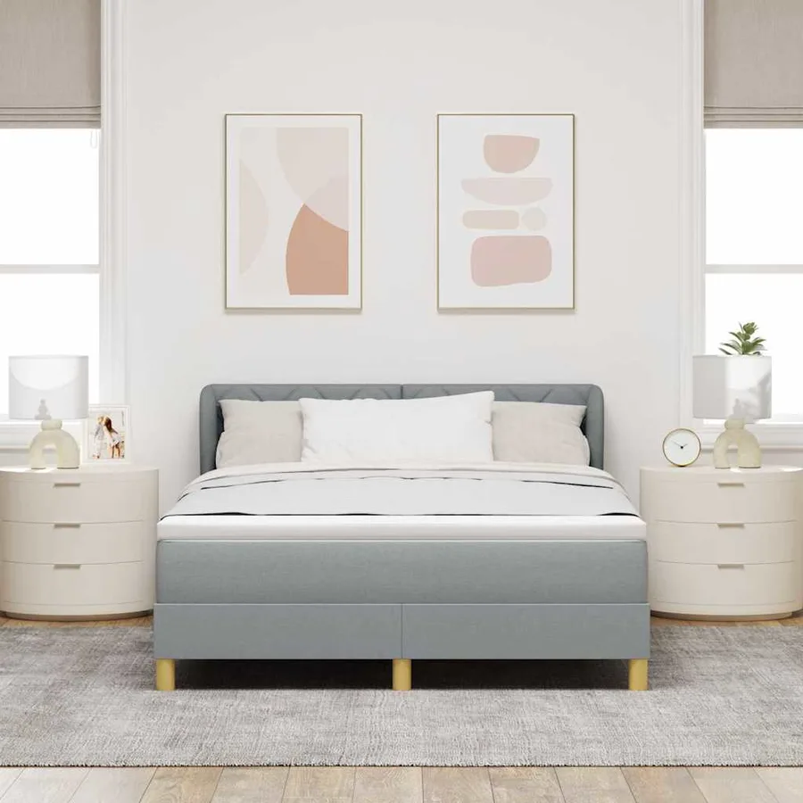 Lit à ressorts avec tête de lit Gris clair 160 x 200 cm tissu - 3