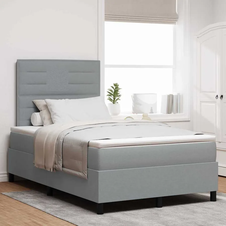Lit à ressorts avec matelas Gris clair 120 x 190 cm tissu