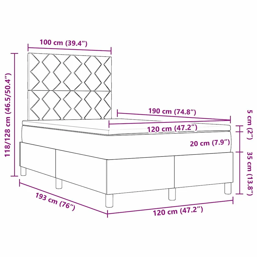 Lit à ressort LED Gris clair 120 x 190 cm tissu - 14