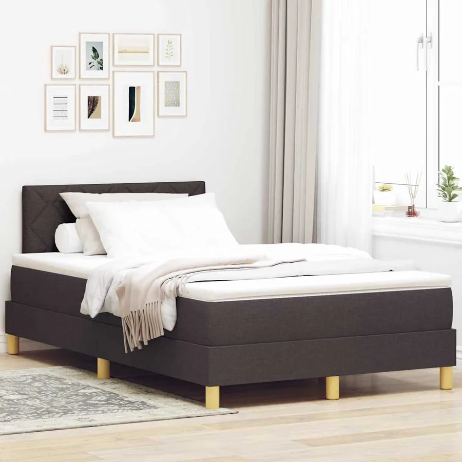 Lit à ressort LED Marron foncé 120 x 190 cm tissu