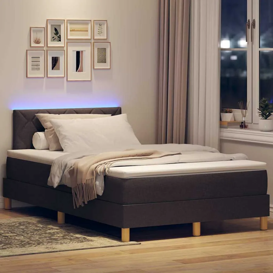 Lit à ressort LED Marron foncé 120 x 190 cm tissu - 5
