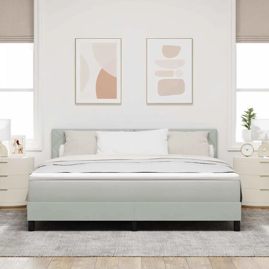 Lit à ressorts avec tête de lit Gris clair 180 x 200 cm Velours - 3