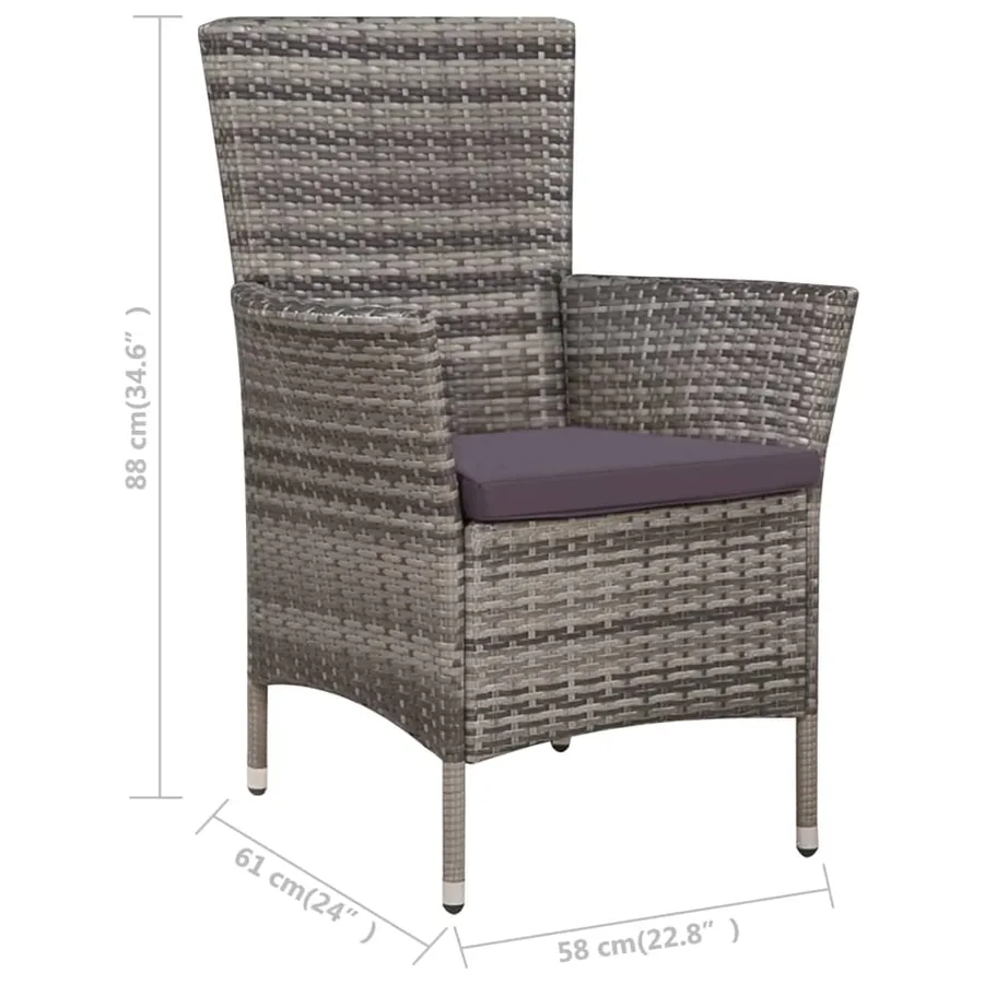 Ensemble à manger d'extérieur 5pcs coussins résine tressée gris - 7