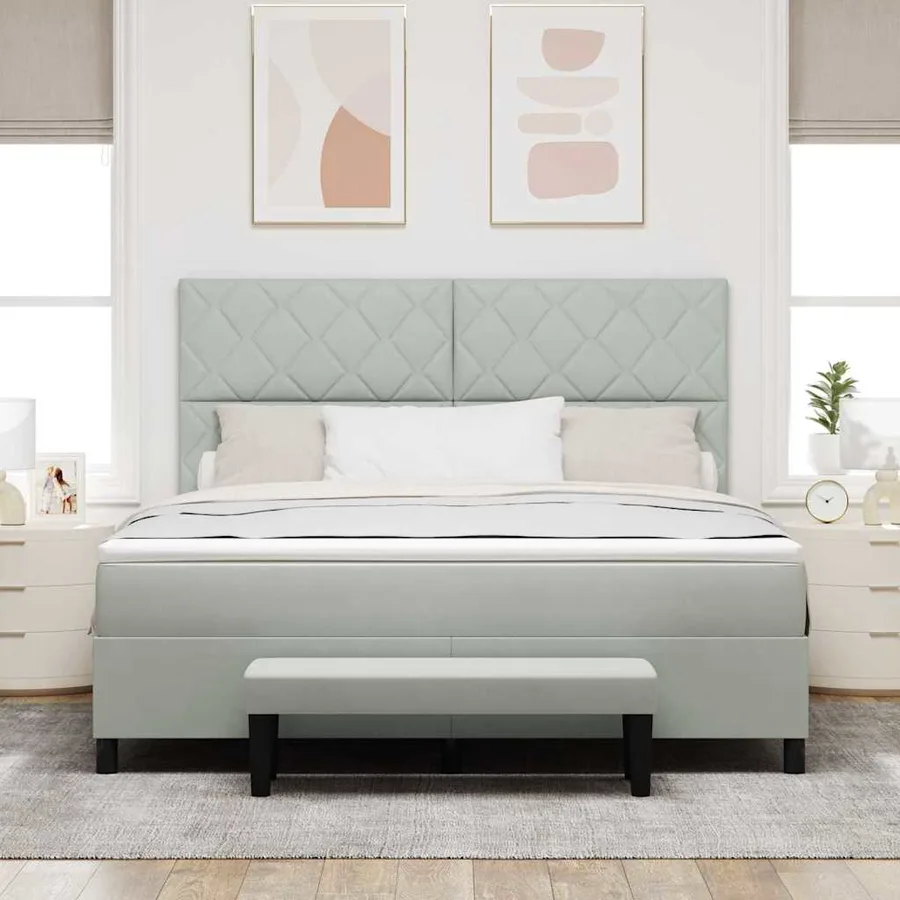 Lit à ressorts avec tête de lit Gris clair 200 x 180 cm Velours - 3