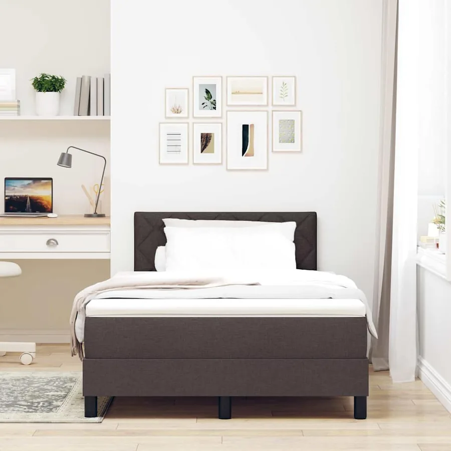 Lit à ressorts avec bandes LED Marron foncé 120 x 190 cm tissu - 4