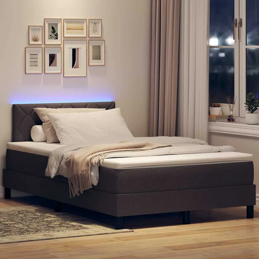 Lit à ressorts avec bandes LED Marron foncé 120 x 190 cm tissu - 5