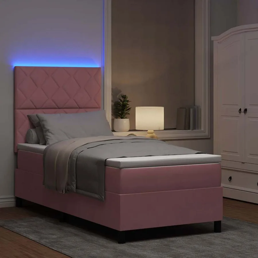 Lit à ressort LED avec tête de lit Rose 90 x 190 cm Velours - 5