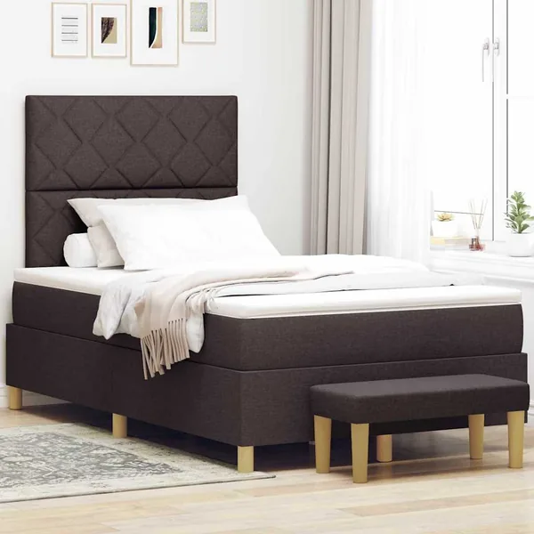 Lit à ressorts avec tête de lit Marron foncé 190 x 120 cm tissu