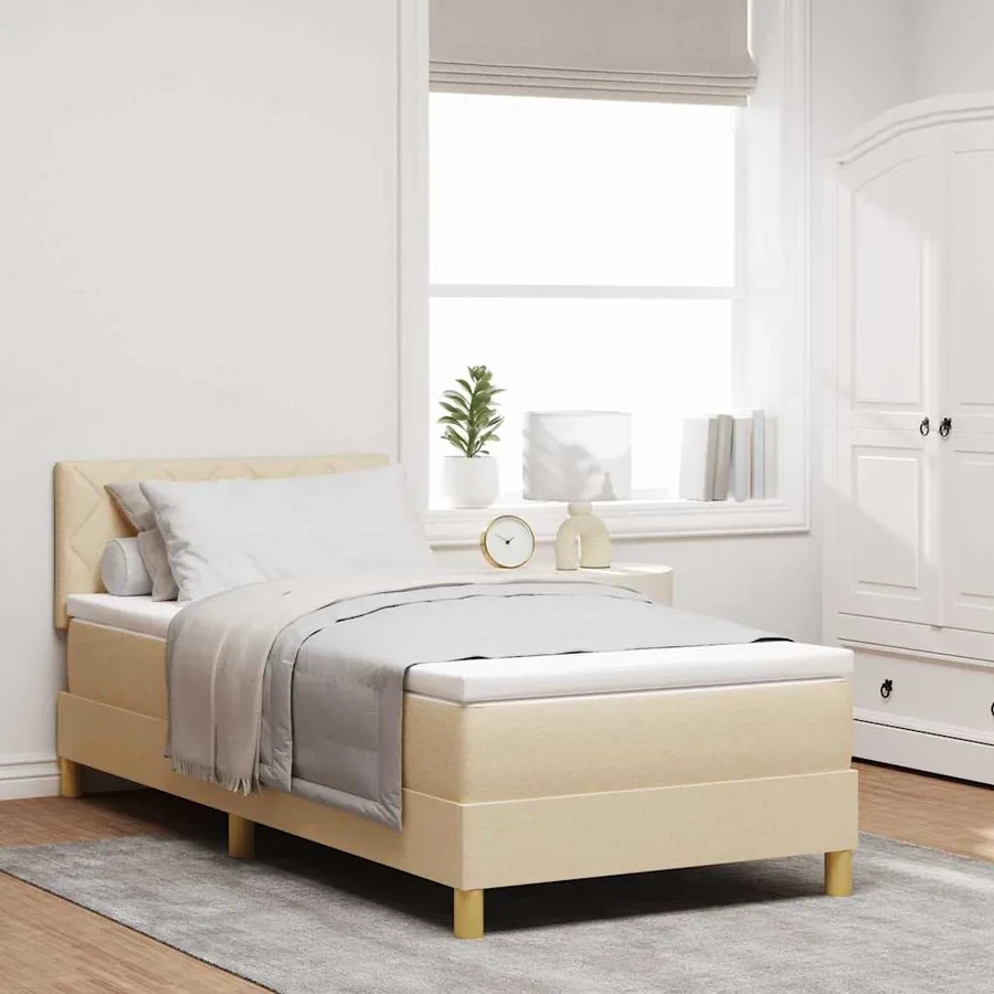 Lit à ressorts avec coussin Crème 90 x 190 cm tissu