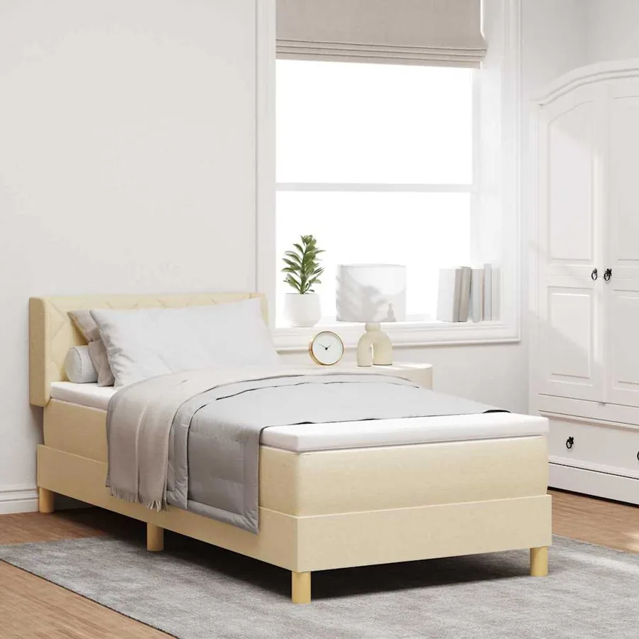 Lit à ressorts avec tête de lit Crème 200 x 90 cm tissu
