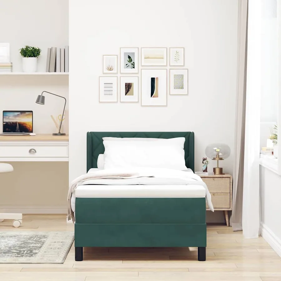 Lit à ressorts avec tête de lit Vert foncé 190 x 90 cm Velours - 3