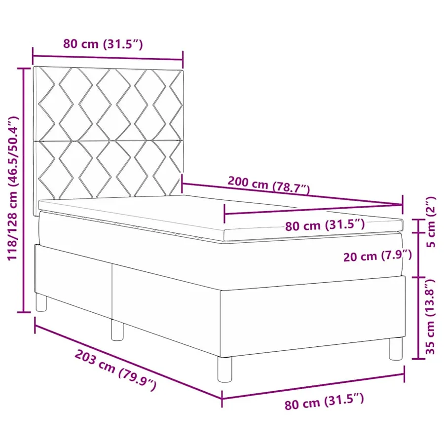 Lit à ressort LED avec tête de lit Rose 80 x 200 cm Velours - 14
