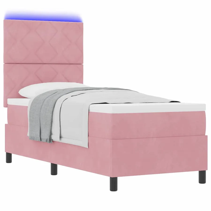 Lit à ressort LED avec tête de lit Rose 80 x 200 cm Velours - 3