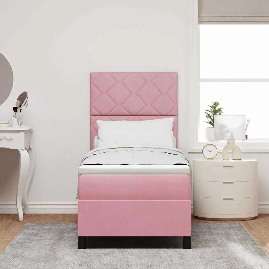 Lit à ressort LED avec tête de lit Rose 80 x 200 cm Velours - 4
