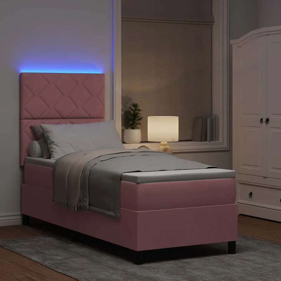 Lit à ressort LED avec tête de lit Rose 80 x 200 cm Velours - 5