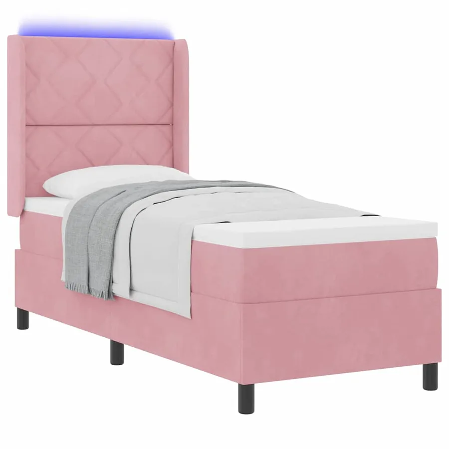 Lit à ressorts avec bandes LED Rose 80 x 200 cm Velours - 3