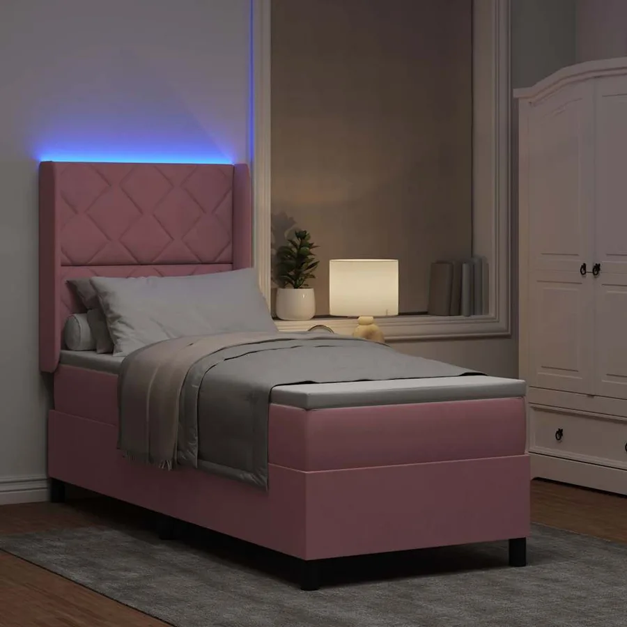 Lit à ressorts avec bandes LED Rose 80 x 200 cm Velours - 5