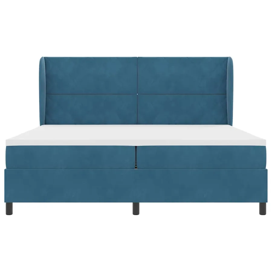 Lit à ressorts avec tête de lit Bleu foncé 200 x 200 cm Velours - 4