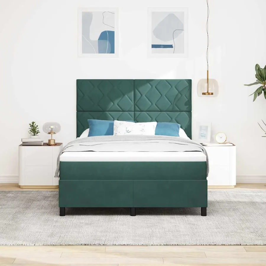 Lit à ressort LED Vert foncé 140 x 200 cm Velours - 4