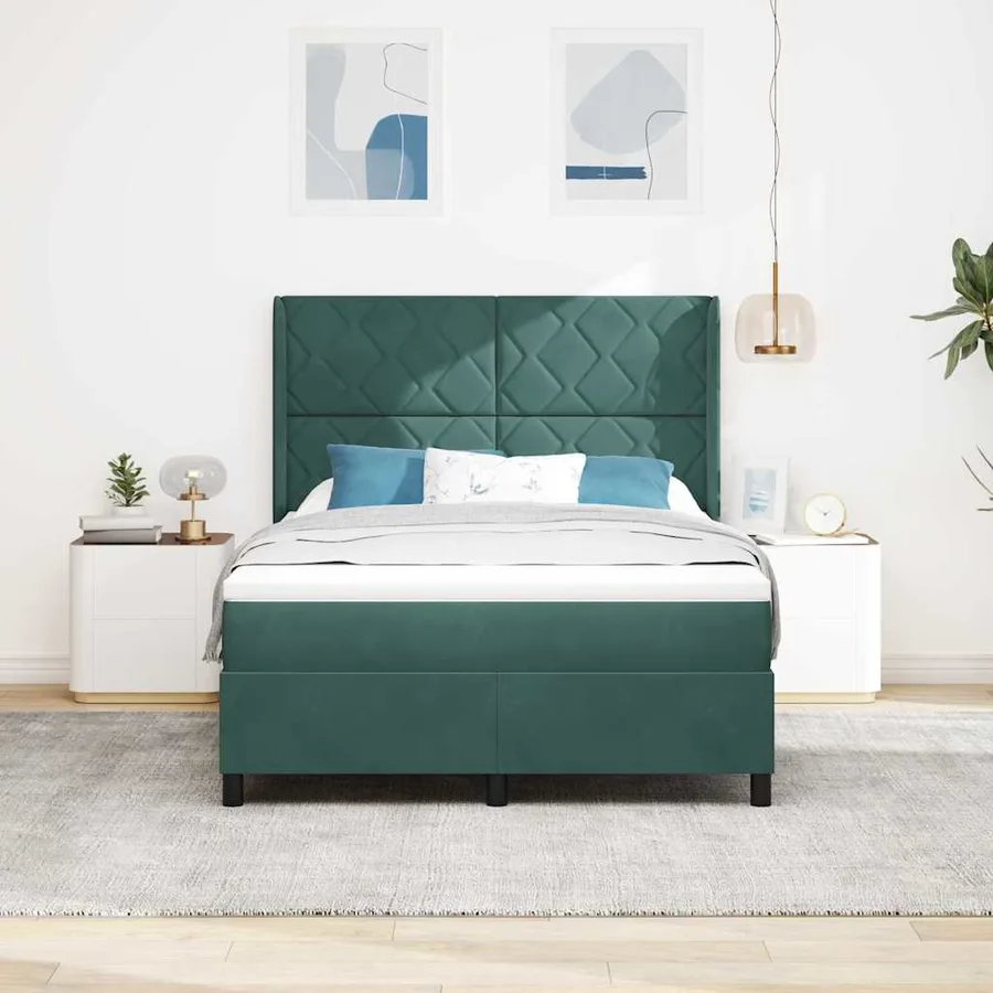 Lit à ressorts avec bandes LED Vert 140 x 190 cm Velours - 4
