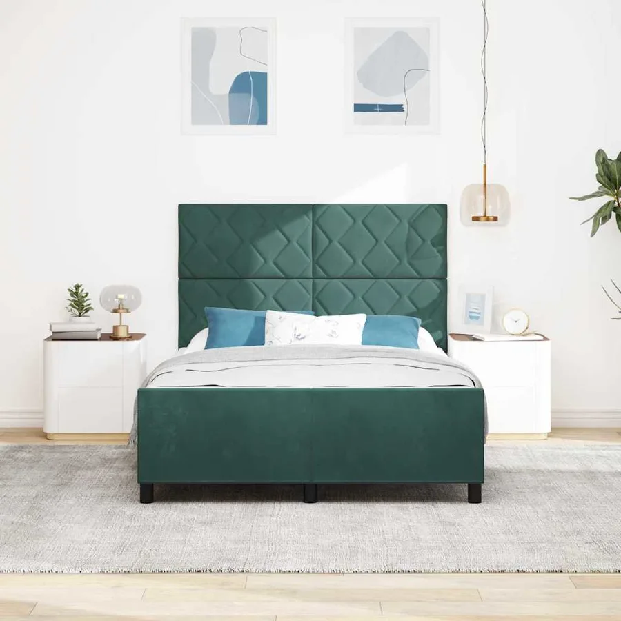 Lit à ressorts avec tête de lit Vert foncé 140 x 190 cm Velours - 3