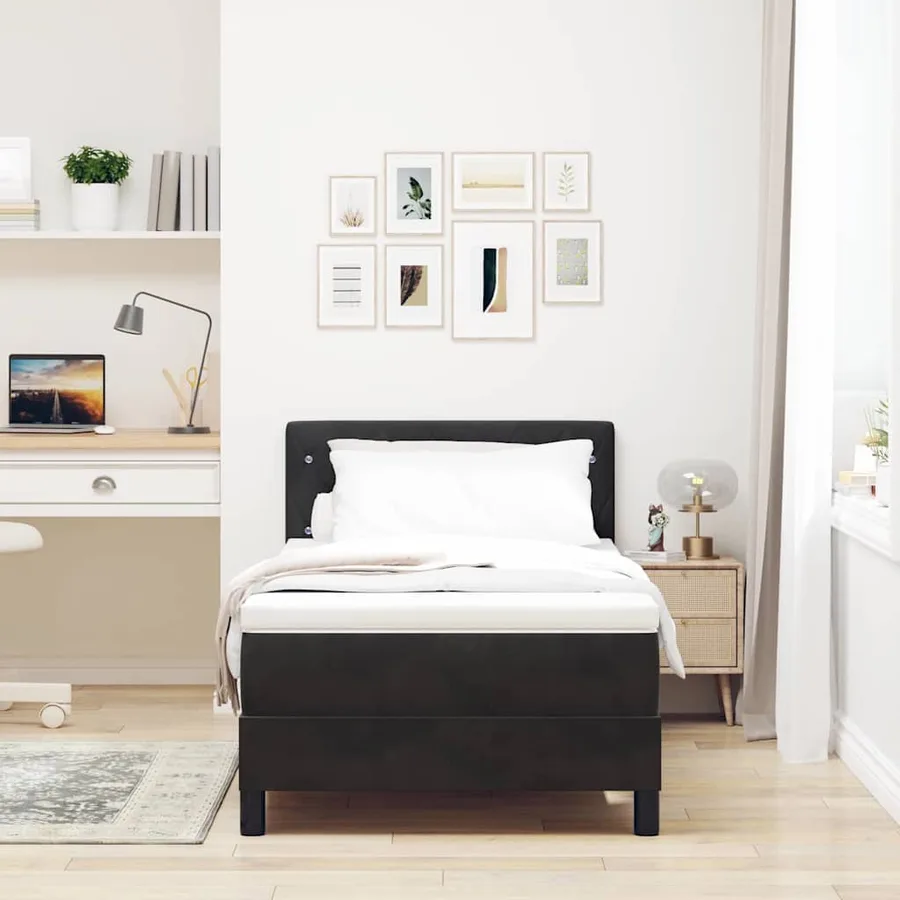 Lit à ressorts avec matelas Noir 90 x 190 cm Velours - 3
