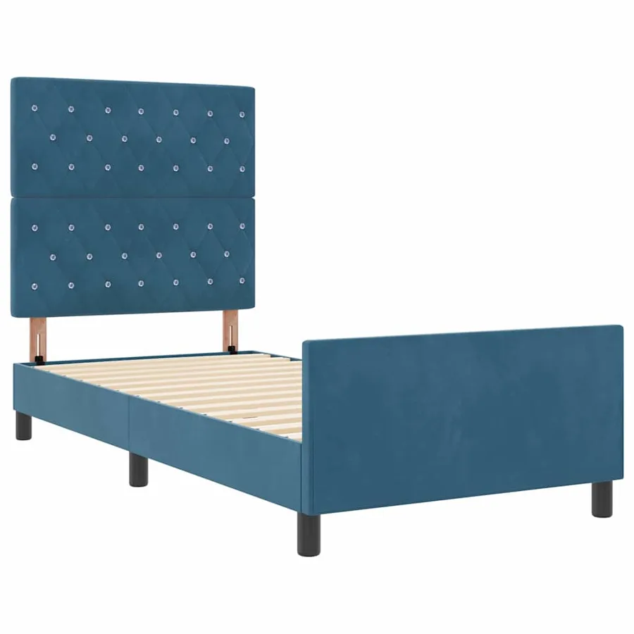 Lit à ressorts avec tête de lit Bleu foncé 90 x 200 cm Velours - 5