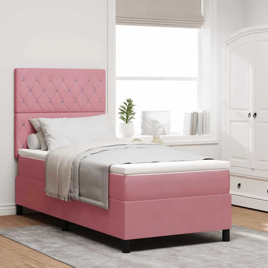 Lit à ressorts avec matelas Rose 90 x 190 cm Velours