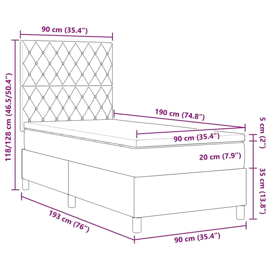 Lit à ressorts avec matelas Rose 90 x 190 cm Velours - 12