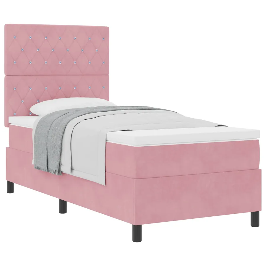 Lit à ressorts avec matelas Rose 90 x 190 cm Velours - 2
