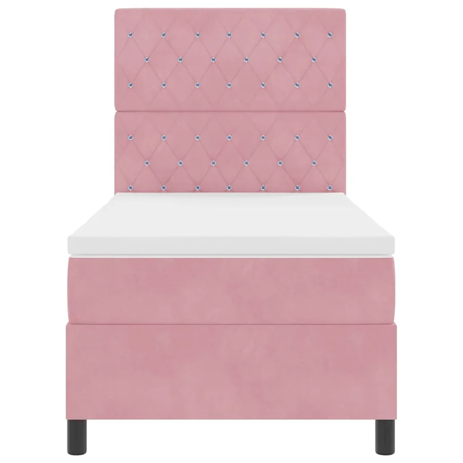 Lit à ressorts avec matelas Rose 90 x 190 cm Velours - 7