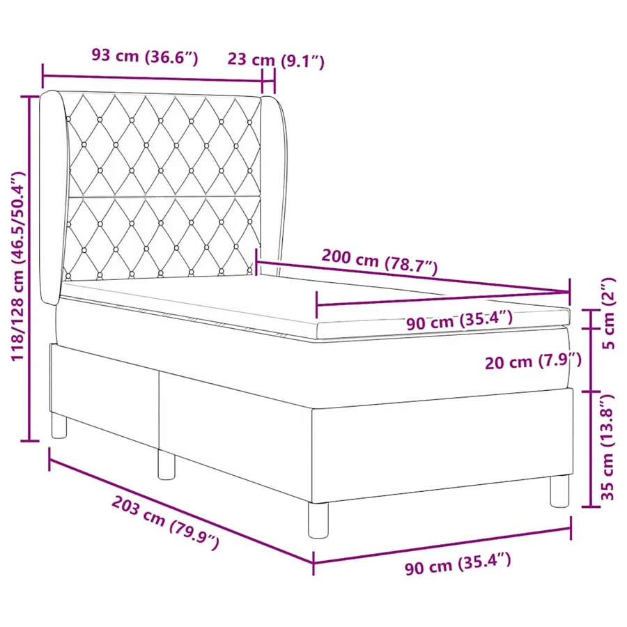 Lit à ressorts avec matelas Rose 200 x 90 cm Velours - 12