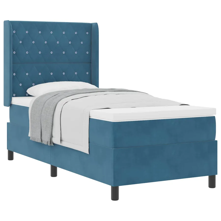 Lit à ressorts avec matelas Bleu 90 x 190 cm Velours